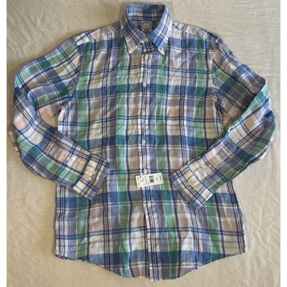 Brooks Brothers Other - Brooks Brothers 1818 Regular Fit Linen Button Down Plaid Shirt Mens Small New